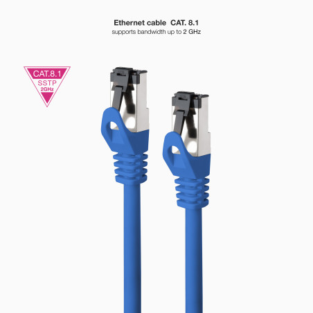 Nanocable 10.20.2000-BL Cable de Red Latiguillo Cat.8.1 2GHz LSZH SSTP AWG26, Azul, 0,5 m, 0,5 m, Cat8.1, S/FTP (S-STP), RJ-45,