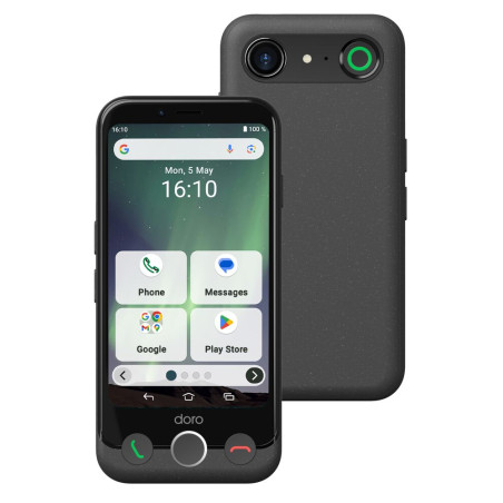 Doro 380533 Aurora A10, 11,4 cm (4.5"), 4 GB, 64 GB, 13 MP, Android 14, Negro