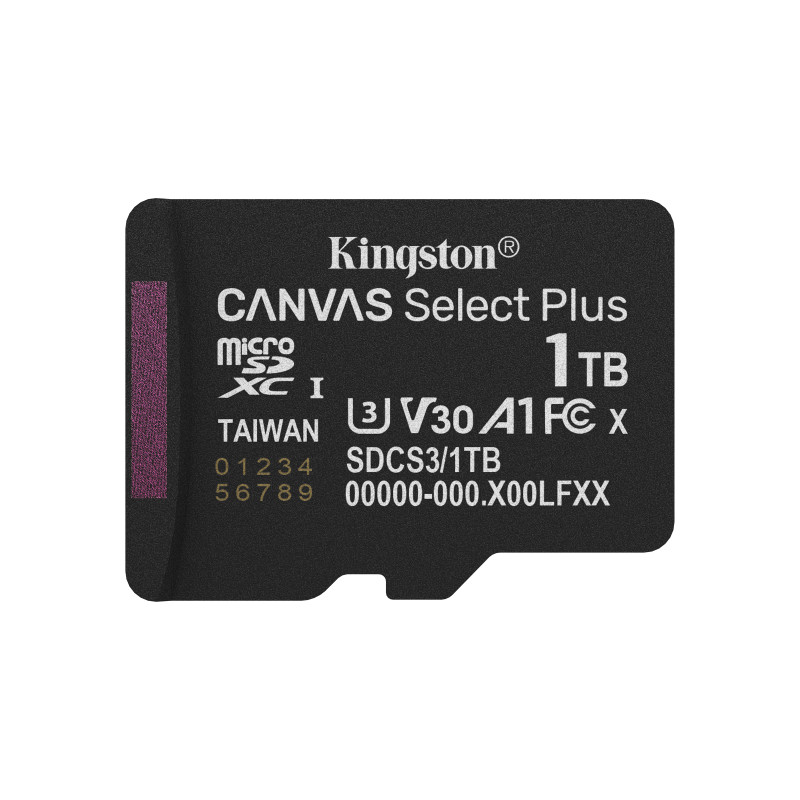 Kingston Technology SDCS3/1TBSP 1TB micSDXC Canvas Select Plus Gen3 150R A1 (Adaptador de SD no incluido), 1 TB, MicroSDXC,