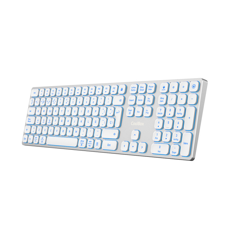 CoolBox COO-TEW02-BKW TECLADO INALAMBRICO RETROILUMINADO MOONLIGHT KEY B431 USB-C+BT5.1+RF2.4G BLANCO DE ALUMINIO, USB + RF