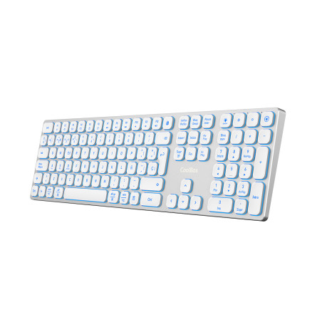 CoolBox COO-TEW02-BKW TECLADO INALAMBRICO RETROILUMINADO MOONLIGHT KEY B431 USB-C+BT5.1+RF2.4G BLANCO DE ALUMINIO, USB + RF
