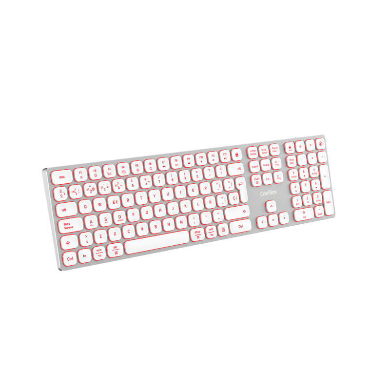 CoolBox COO-TEW02-BKW TECLADO INALAMBRICO RETROILUMINADO MOONLIGHT KEY B431 USB-C+BT5.1+RF2.4G BLANCO DE ALUMINIO, USB + RF