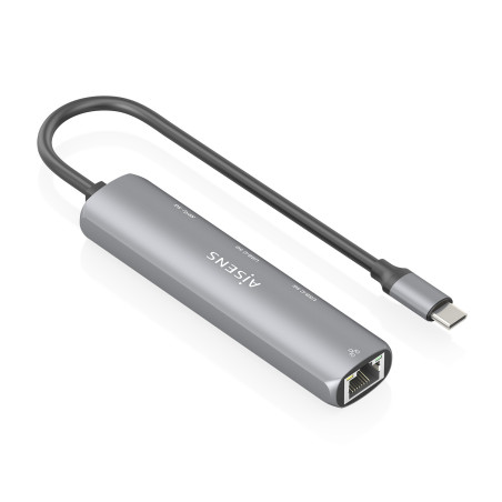 AISENS ASUC-4P040-GR Dock USB-C A Ethernet Gigabit + Hub 2xUSB-C+1xUSB-A, Gris, 15cm, Alámbrico, USB 3.2 Gen 1 (3.1 Gen 1)