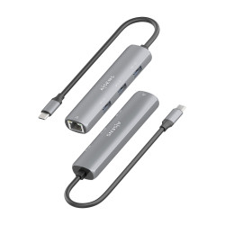 AISENS ASUC-4P038-GR Dock USB-C A Ethernet Gigabit + Hub 3xUSB-A, Gris, 15cm, Alámbrico, USB 3.2 Gen 1 (3.1 Gen 1) Type-C, 2