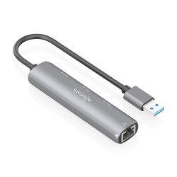 AISENS ASUC-4P035-GR USB3.0 Dock USB-A A Ethernet Gigabit + Hub 1xUSB-C+2xUSB-A, Gris, 15cm, Alámbrico, USB 3.2 Gen 1 (3.1 Gen 2
