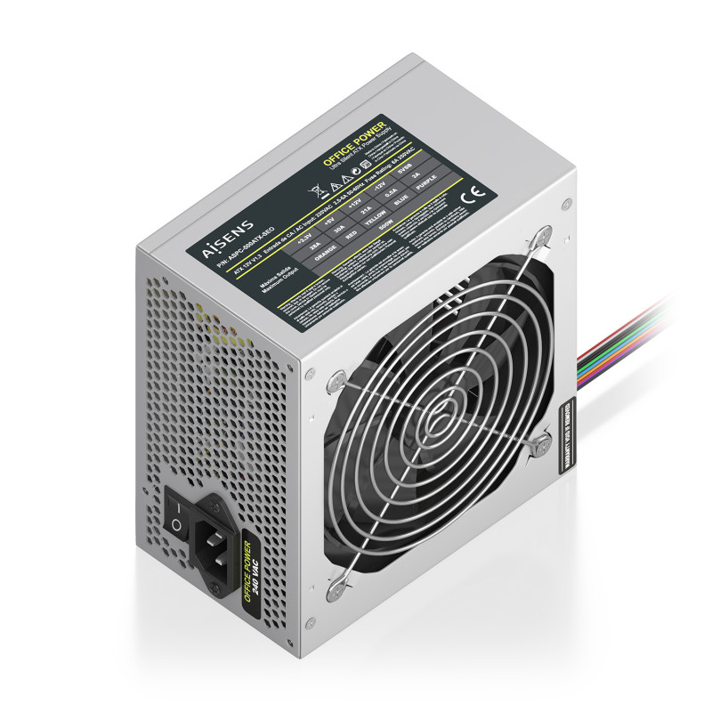AISENS ASPC-500ATX-SEO Fuente Alimentacion ATX 500W OEM, Plata, 500 W, 220 V, 50/60 Hz, 2.5 - 5 A, 28 A, 21 A