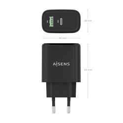 AISENS A110-0972 Cargador GaN 45W, 1xUSB-C PD3.0 QC4.0, 1xUSB-A QC3.0, Negro, Interior, Corriente alterna, 20 V, Negro 2