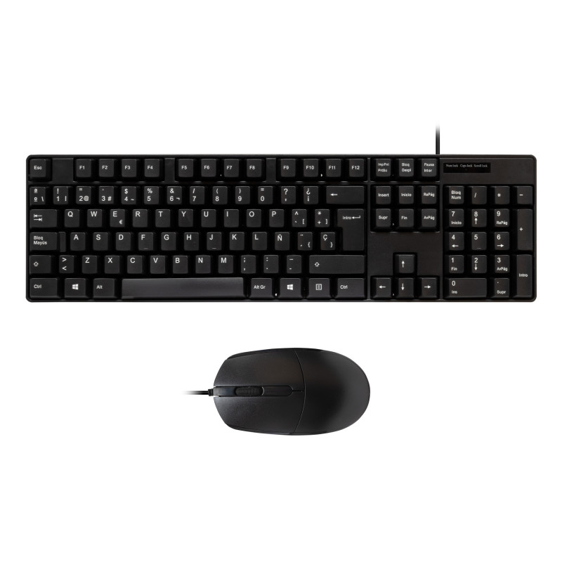 UNYKAch UK50545 Teclado + Ratón Kit OEM, Alámbrico, USB, Interruptor de membrana, QWERTY, Negro, Ratón incluido
