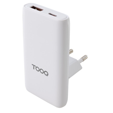TooQ TQWC-GANSL65W1A1C Cargador de viaje Tipo C y Tipo A, GaN 65W, USB-C/PD + USB-A/QC, Blanco, Interior, Corriente alterna, 20