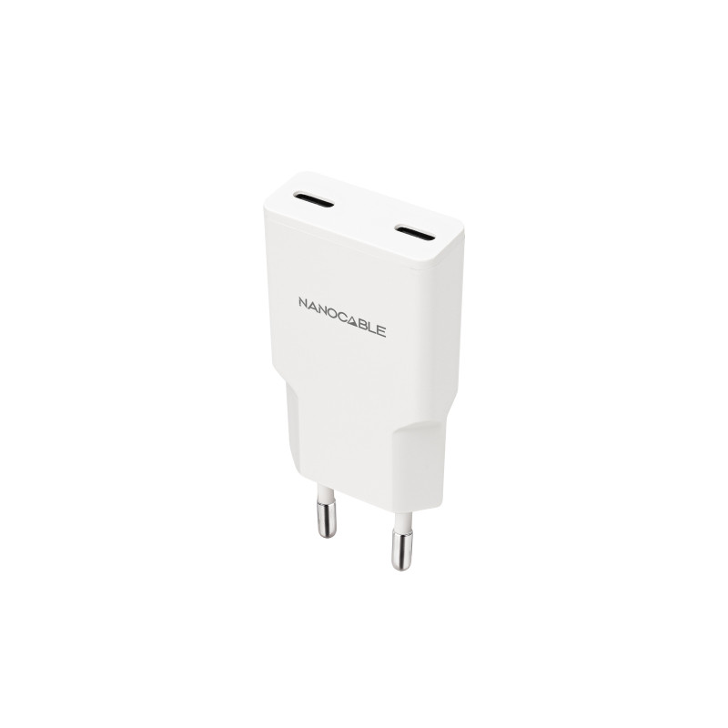 Nanocable 10.10.2029 Cargador 2xUSB-C/PD 30W, Blanco, Interior, Corriente alterna, 20 V, 3 A, Blanco
