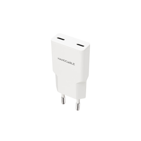 Nanocable 10.10.2029 Cargador 2xUSB-C/PD 30W, Blanco, Interior, Corriente alterna, 20 V, 3 A, Blanco