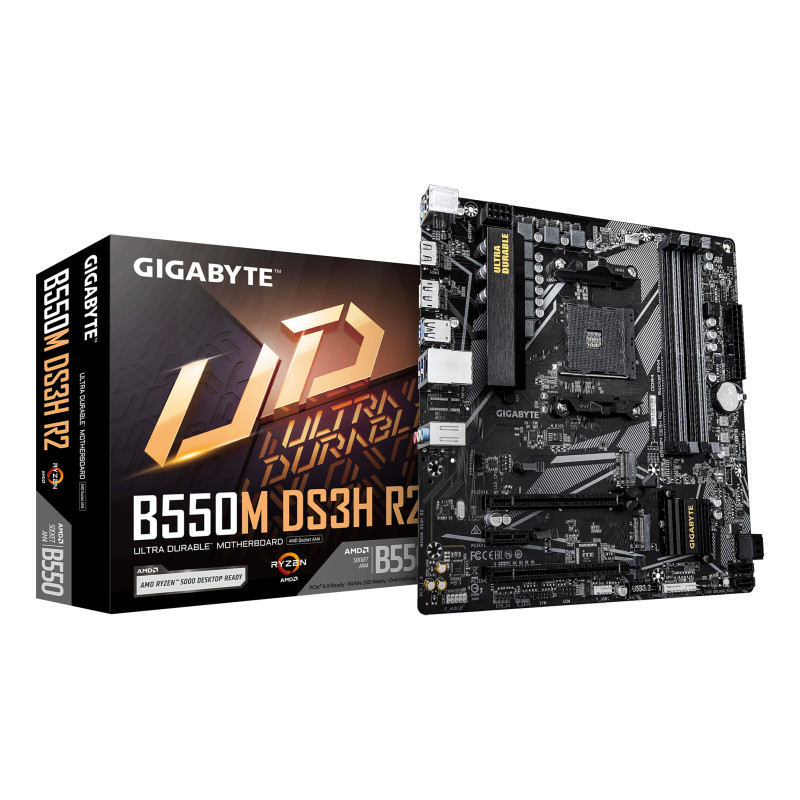 GIGABYTE B550M DS3H R2 B550M DS3H R2 Placa base - Procesadores AMD Ryzen 5000, VRM de 5+3 fases, hasta 4733 MHz DDR4 (O.C.), 1x