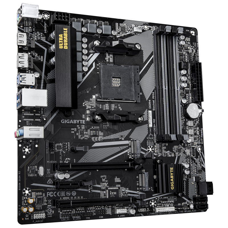 GIGABYTE B550M DS3H R2 B550M DS3H R2 Placa base - Procesadores AMD Ryzen 5000, VRM de 5+3 fases, hasta 4733 MHz DDR4 (O.C.), 1x