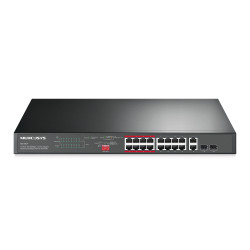 Mercusys MS118CP 16-PORT 10/100MBPS+ 2-PORT GB RCK 16-PORT POE+, No administrado, Fast Ethernet (10/100), Energía sobre