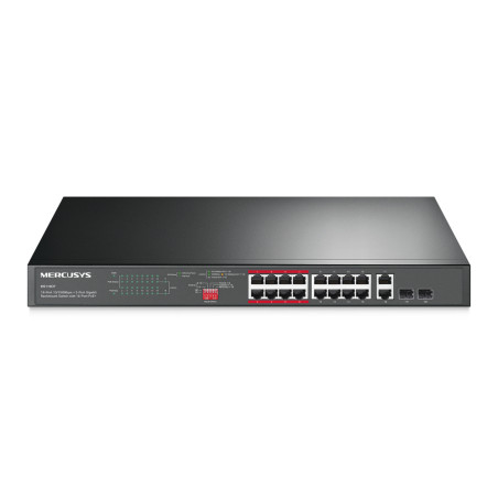 Mercusys MS118CP 16-PORT 10/100MBPS+ 2-PORT GB RCK 16-PORT POE+, No administrado, Fast Ethernet (10/100), Energía sobre