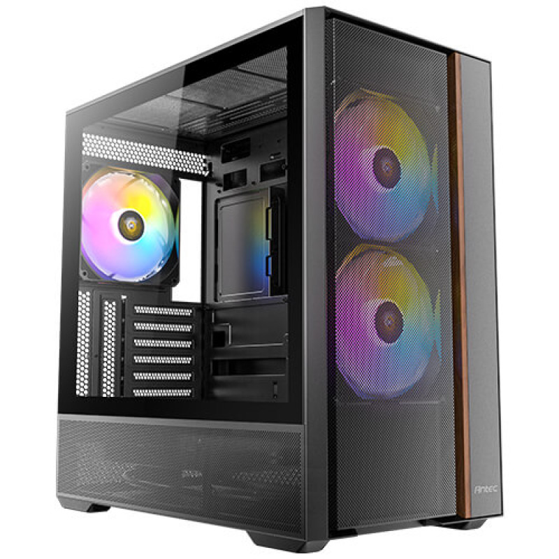 Antec 0-761345-10241-4 FLUX REAR, Midi Tower, PC, Negro, ATX, ITX, micro ATX, Acero, Plástico, Madera, Juego