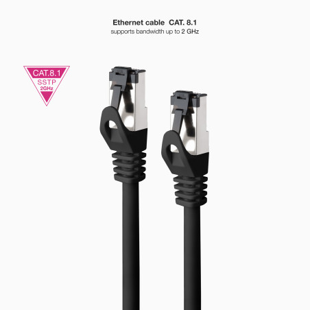 Nanocable 10.20.2003-BK Cable de Red Latiguillo Cat.8.1 2GHz LSZH SSTP AWG26, Negro, 3 m, 3 m, Cat8.1, S/FTP (S-STP), RJ-45,