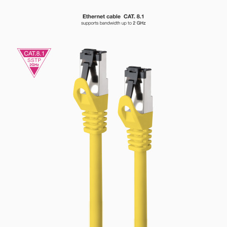 Nanocable 10.20.2002-Y Cable de Red Latiguillo Cat.8.1 2GHz LSZH SSTP AWG26, Amarillo, 2 m, 2 m, Cat8.1, S/FTP (S-STP), RJ-45,