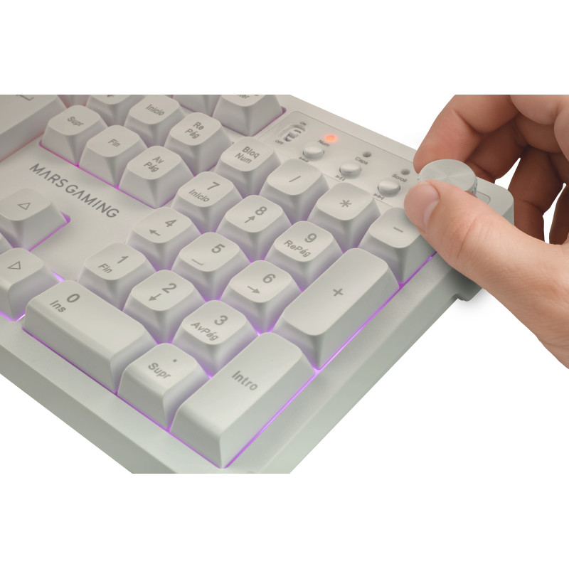 Mars Gaming MCPWXWES MCPWXWES, Inalámbrico, RF inalámbrica + USB, Interruptor de membrana, QWERTY, LED RGB, Blanco