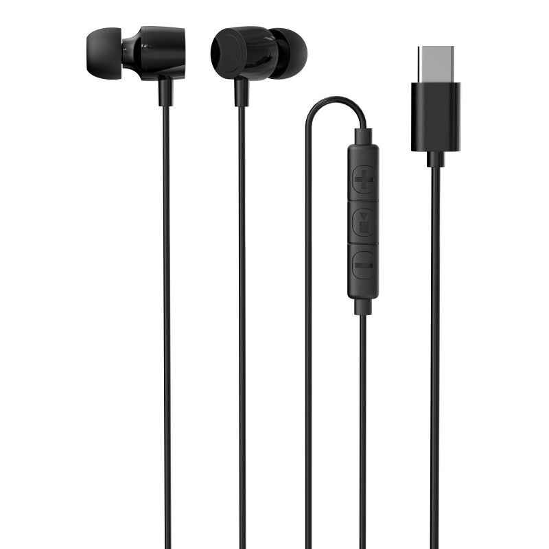 iggual IGG320211 Auriculares tipo C intrauditivos con micro, Alámbrico, Llamadas/Música, 20 - 20000 Hz, Auriculares, Negro