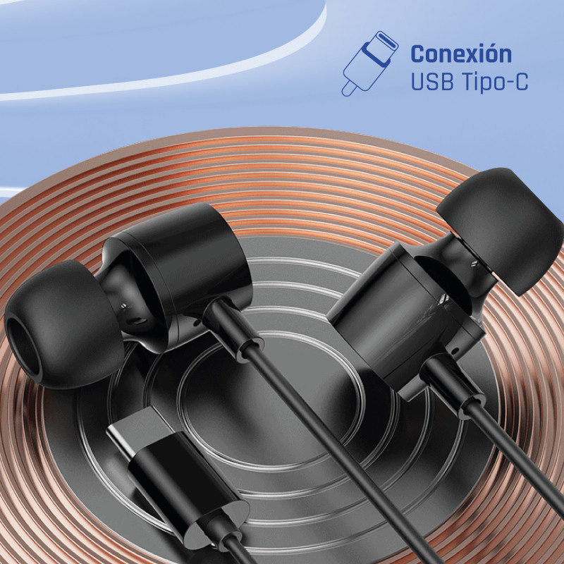 iggual IGG320211 Auriculares tipo C intrauditivos con micro, Alámbrico, Llamadas/Música, 20 - 20000 Hz, Auriculares, Negro