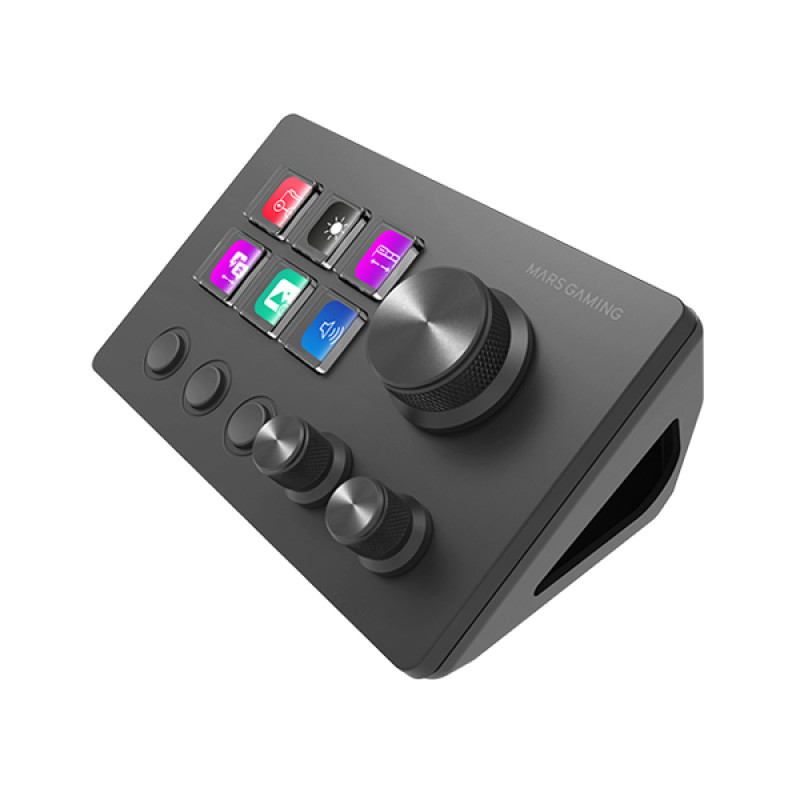 Mars Gaming MSDTWO MSD-TWO, Control Deck Compacto, 6 Teclas LCD Personalizables + 3 Botones, 3 Ruedas Multifuncionales, Control