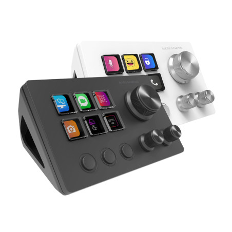 Mars Gaming MSDTWO MSD-TWO, Control Deck Compacto, 6 Teclas LCD Personalizables + 3 Botones, 3 Ruedas Multifuncionales, Control