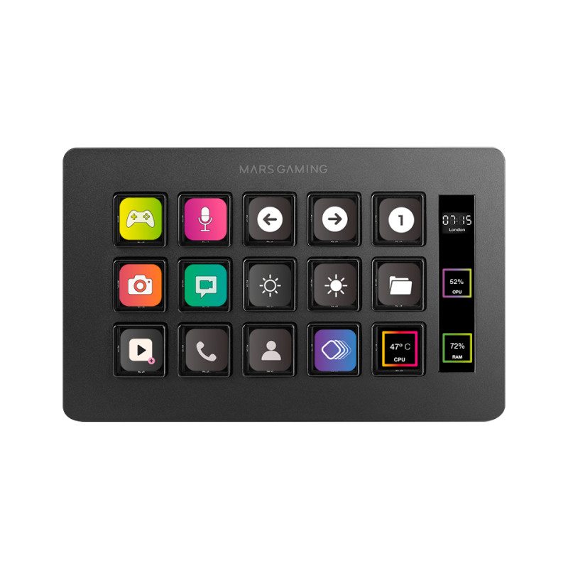 Mars Gaming MSDONE MSD-ONE, Control Deck Slim, 15 Teclas LCD Personalizables, Pantalla LCD Ampliada, Software de Control y