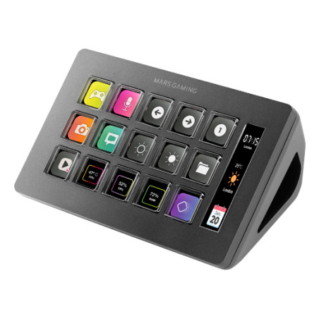 Mars Gaming MSDONE MSD-ONE, Control Deck Slim, 15 Teclas LCD Personalizables, Pantalla LCD Ampliada, Software de Control y