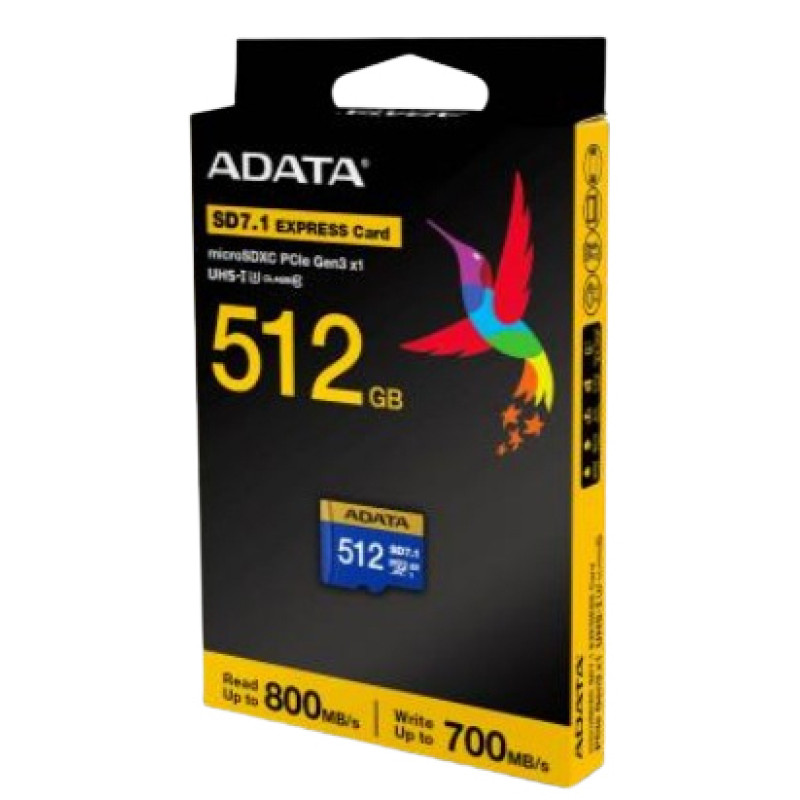 ADATA UD512GEX3L1-C UD512GEX3L1-C, 512 GB, MicroSDXC, UHS-II, 800 MB/s, 700 MB/s, Class 3 (U3)