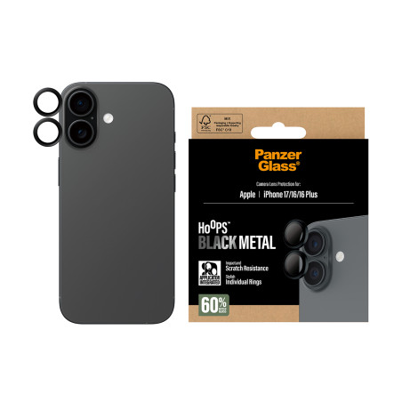 PanzerGlass PG55024 ® Hoops® Camera Lens Protector Black iPhone 17 | iPhone 16 | 16 Plus, Apple, Apple - iPhone 17, Apple -