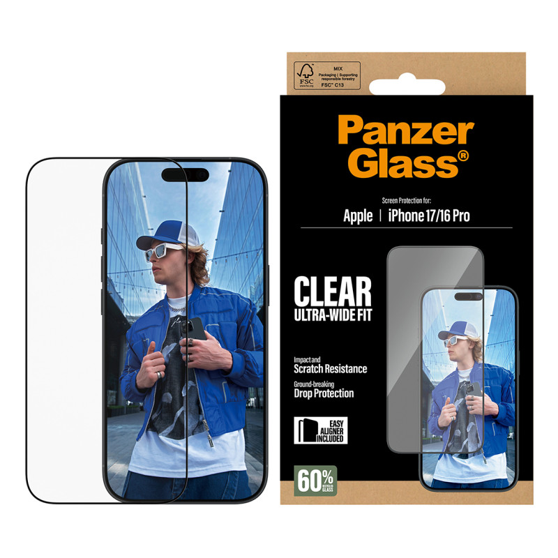 PanzerGlass PG30687 ® Screen Protector iPhone 17 | iPhone 16 Pro | Ultra-Wide Fit w. EasyAligner, Apple, Apple - iPhone 17,