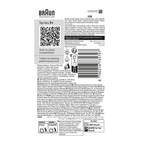 Braun 735797 Series 3 735797, Cabezal para afeitado, 1 cabezal(es), Negro, Acero inoxidable, 18 mes(es), Braun, Series 3+ 32 B