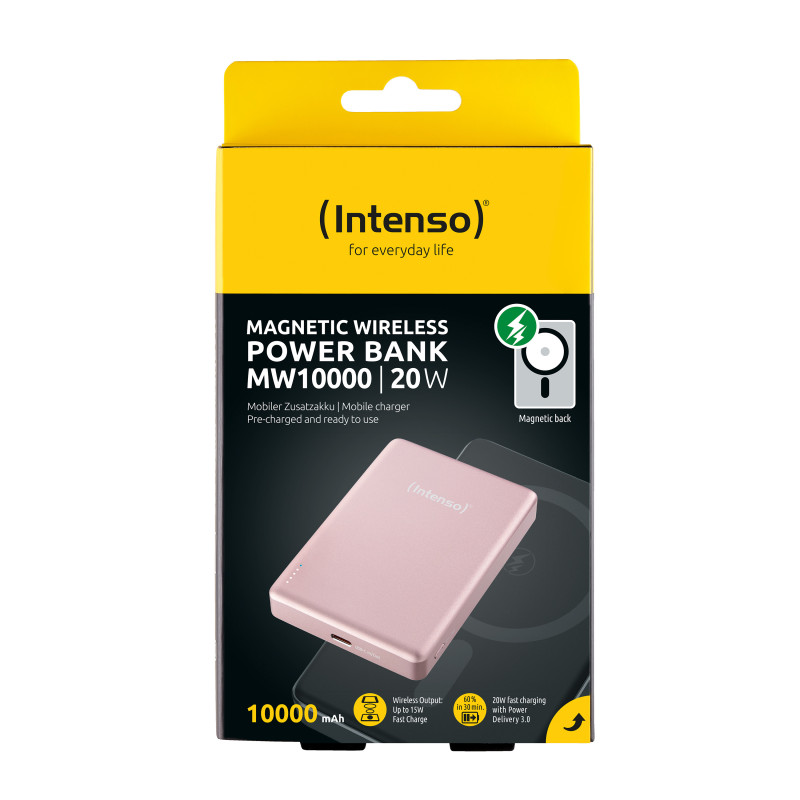 Intenso 7344033 Batería Externa Magnética MW10000 10000 mAh – Compatible con MagSafe, Carga Inalámbrica 15W, USB-C PD 20W,