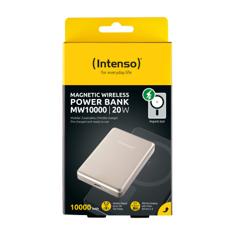 Intenso 7344031 Batería Externa Magnética MW10000 10000 mAh – Compatible con MagSafe, Carga Inalámbrica 15W, USB-C PD 20W,