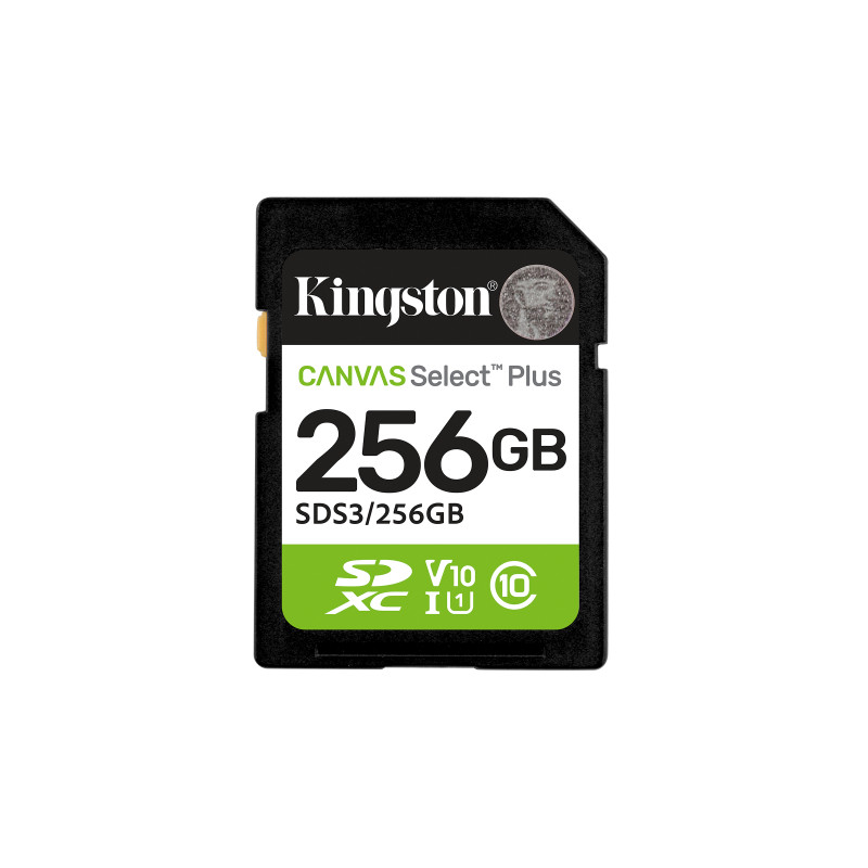 Kingston Technology SDS3/256GB 256 GB SDXC Canvas Select Plus Gen3 150 MB/s C10 UHS-I U1 V10, 256 GB, SD, Clase 10, UHS-I, 150