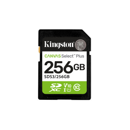 Kingston Technology SDS3/256GB 256 GB SDXC Canvas Select Plus Gen3 150 MB/s C10 UHS-I U1 V10, 256 GB, SD, Clase 10, UHS-I, 150