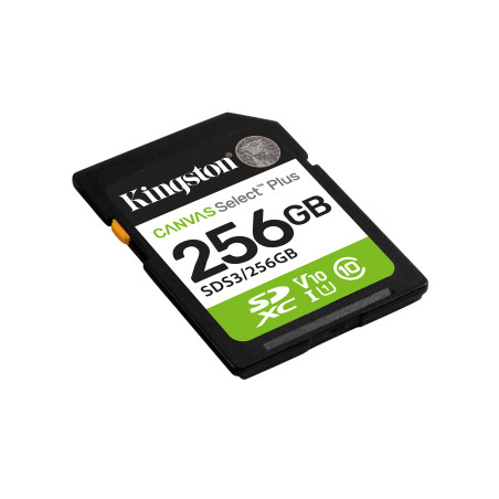 Kingston Technology SDS3/256GB 256 GB SDXC Canvas Select Plus Gen3 150 MB/s C10 UHS-I U1 V10, 256 GB, SD, Clase 10, UHS-I, 150