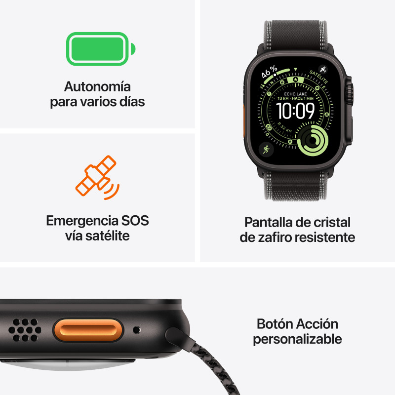 Apple MEWP4QL/A Watch Ultra 3 , OLED, Pantalla táctil, 64 GB, Wifi, GPS (satélite), 61,6 g