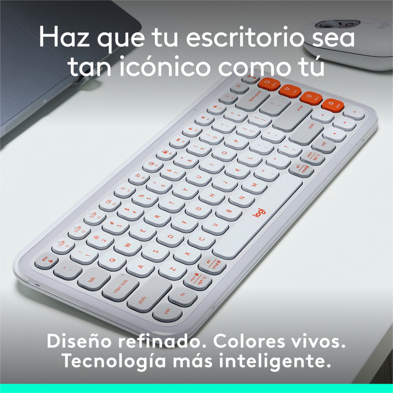Logitech 920-013069 POP ICON KEYS, Mini, Inalámbrico, Bluetooth, Switch de tecla de tijera, QWERTY, Blanco