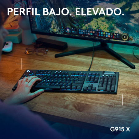 Logitech G 920-012943 Teclado mecánico para gaming con cable de perfil bajo G915 X, teclas de PBT de doble moldeado, teclas