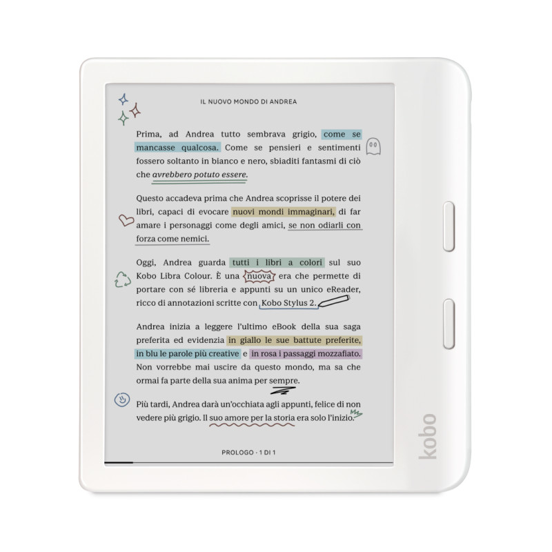 Rakuten Kobo N428-KU-WH-K-CK Libra Colour, 17,8 cm (7"), E Ink Kaleido, 1264 x 1680 Pixeles, EPUB, RTF, EPUB3, MOBI, CBR, PDF,