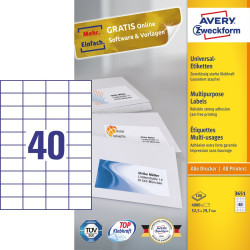 Avery 3651 3651, Blanco, Rectángulo, Permanente, 52.5 x 29.7 mm, A4, Papel