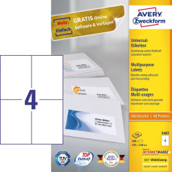 Avery 3483 3483, Blanco, Rectángulo, Permanente, 105 x 148 mm, A4, Papel
