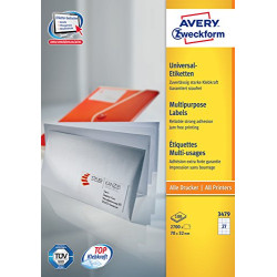 Avery 3479 Etiquetas blancas - ECOLÓGICAS, CERTIFICADAS FSC® 70 x 32 mm, Blanco, Etiqueta para impresora autoadhesiva, A4,