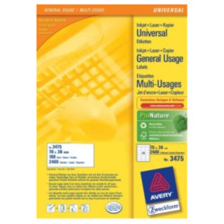 Avery 3475 3475, Blanco, Papel, Laser, 70 x 36, 2400 pieza(s), 100 hojas
