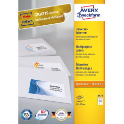 Avery 3474 3474, Blanco, Rectángulo, Permanente, 70 x 37 mm, A4, Papel 2