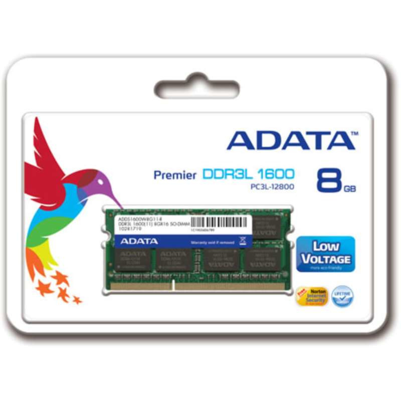 ADATA ADDS1600W8G11-S Premier , 8 GB, 1 x 8 GB, DDR3L, 1600 MHz, 204-pin SO-DIMM, Verde