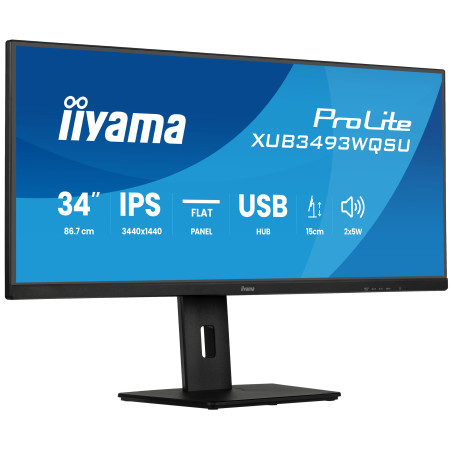 iiyama XUB3493WQSU-B6 ProLite XUB3493WQSU-B6, 86,4 cm (34"), 3440 x 1440 Pixeles, UltraWide Quad HD, LED, 1 ms, Negro