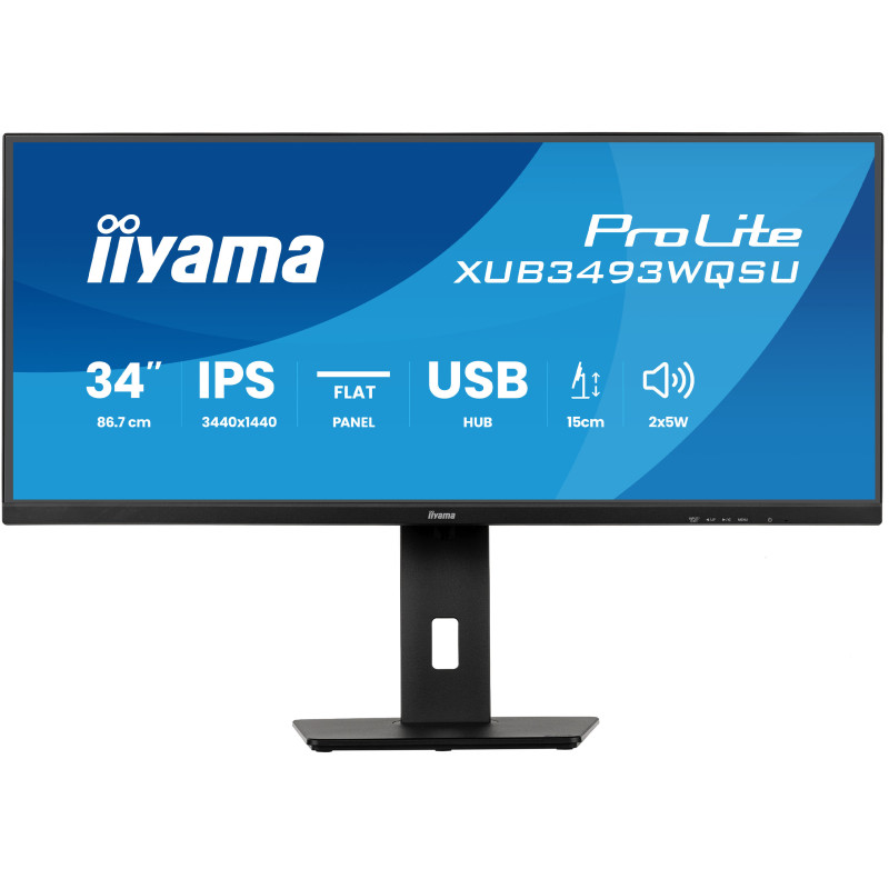 iiyama XUB3493WQSU-B6 ProLite XUB3493WQSU-B6, 86,4 cm (34"), 3440 x 1440 Pixeles, UltraWide Quad HD, LED, 1 ms, Negro